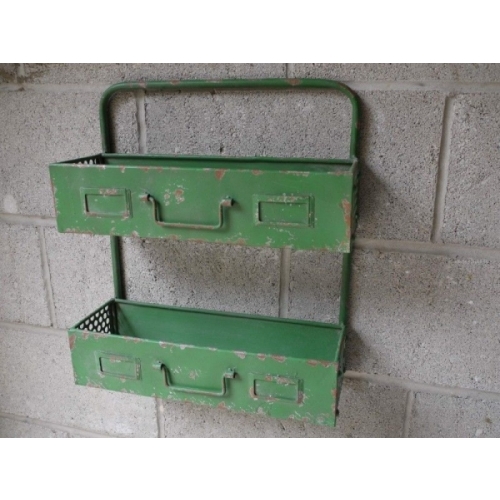 Industrial Style Metal Garage Storage Unit Shelving / Planter Aged Green 3007
