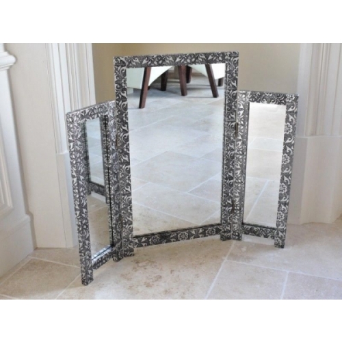 STUNNING SILVER CHIC FRENCH METAL FURNITURE EMBOSSED DRESSING TABLE MIRROR 3243